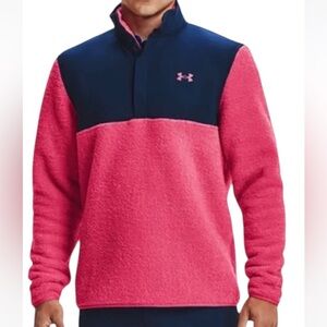 New Under Armour Long Sleeve Mens Pink/Navy  Sherpa/Fleece Pile Golf Pullover XL